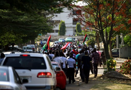 Pro Biafra protesters in Abuja on Tuesday morning around the magistrates’ Court Zone 2.