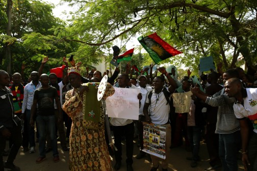 FILE PHOTO: Pro-Biafra protesters in Abuja