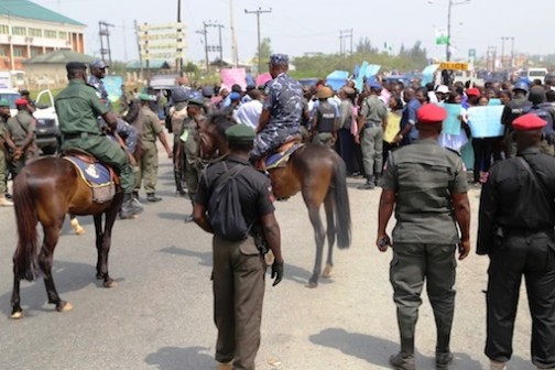 Security operatives at alert as protest chant increases Photo: Idowu Ogunleye