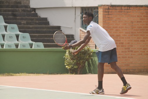 Sylvester Emmanuel plays against Pere Riba of Spian in the ongoing Lagos Governor's Cup Tennis