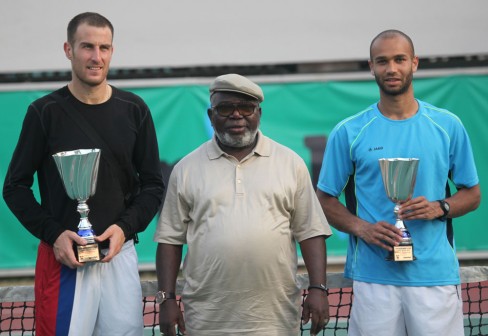 Vice Chairman of Governor's Cup LOC, Engr. Afolabi Salami (middle) with winner Men singles of Futures 3, Aldin Setkic from Bosnia (left) and runner up Sadio Doumbia from France