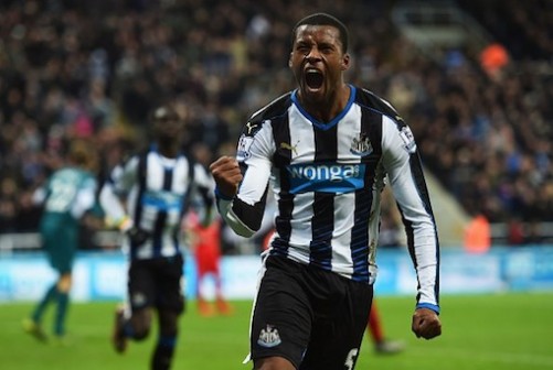 Georginio Wijnaldum celebrates after scoring for Newcastle