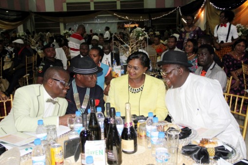 Chairman Nigerian Institute of Architects, Arc. Dike Emmanuel, National President, Nigerian Institute of Architects, Arc. Tonye Oliver Braide, Rivers State Deputy Governor, Dr. (Mrs) Ipalibo Harry Banigo, Senator representing Rivers South East, Senator George Thompson Sekibo, exchanging views during the Inauguration Dinner of the 26th President of the Institute of Architects, Arc. Tonye Oliver Braide, in Port Harcourt.