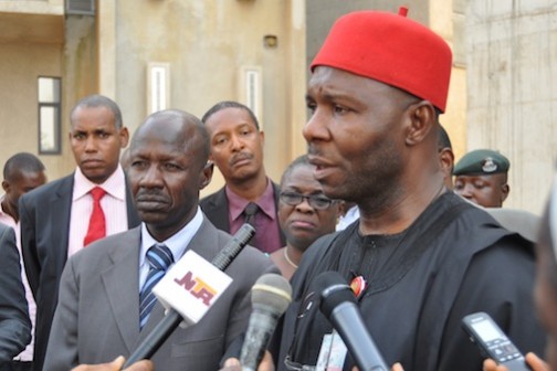 Acting EFCC boss, Ibrahim Magu and Senator Chukwuka Utazi