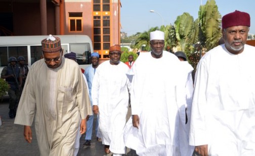 Sambo Dasuki (R) along with Malam Bashir Yuguda, Alhaji Attahiru Bafarawa in court for trial.