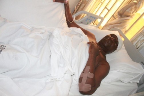 Pastor Beinmo  Jonah, injured brother of the the Deputy Governor of Bayelsa State at the Bayelsa Government House Clinic