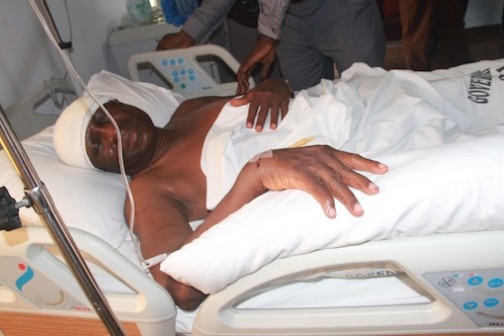 Pastor Beinmo  Jonah,injured brother of the the Deputy Governor of Bayelsa State at the Bayelsa Government House Clinic