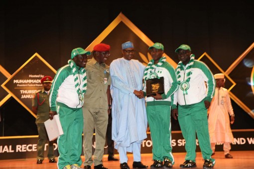 President Muhammadu Buhari’s reception for outstanding athletes/officials who did Nigeria proud in recent sports competitions held at the Presidential Villa in Abuja. PHOTO SUNDAY AGHAEZE. JAN 21, 2016