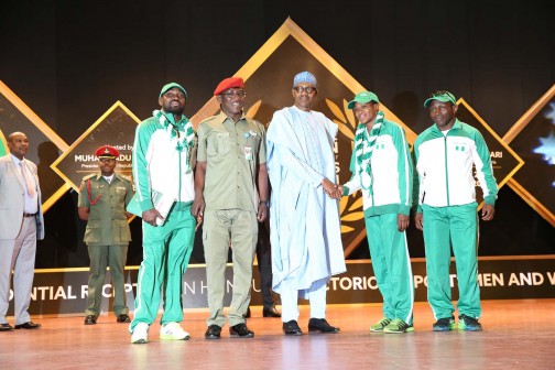  President Muhammadu Buhari's reception for outstanding athletes/officials who did Nigeria proud in recent sports competitions held at the Presidential Villa in Abuja. PHOTO SUNDAY AGHAEZE. JAN 21, 2016