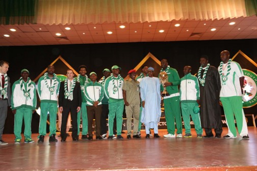 President Muhammadu Buhari's reception for outstanding athletes/officials who did Nigeria proud in recent sports competitions held at the Presidential Villa in Abuja. PHOTO SUNDAY AGHAEZE. JAN 21, 2016