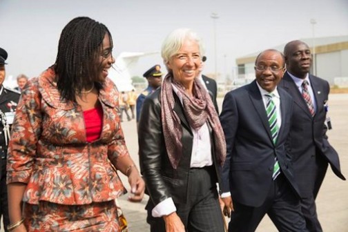 L-R: Nigeria's finance minister, Kemi Adeosun, IMF boss, Christine Lagarde and CBN governor, Godwin Emefiele