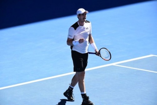 Andy Murray reacts after securing a point