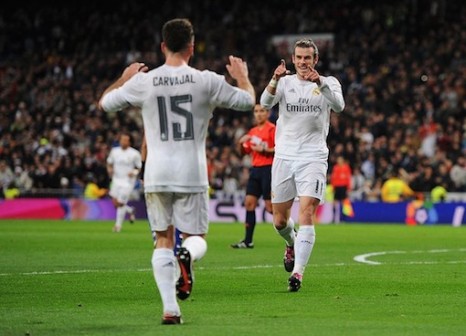 Gareth Bale celebrates with Carvajal