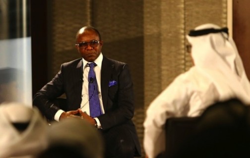 Nigerian oil minister Emmanuel Ibe Kachikwu (L) speaks during the UAE Energy Forum meeting in Abu Dhabi, on January 12, 2016 ©Marwan Naamani (AFP)