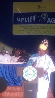 Birthday boy ,Governor Ibikunle Amosun of Ogun state  addressing aged persons with whom he celebrated his 58th birthday Monday, 25 January, 2016 at the June 12 Cultural Centre, Kuto, Abeokuta. Photo: Abiodun Onafuye