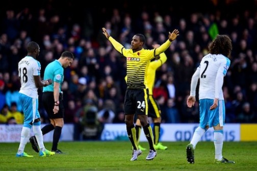 Odion Ighalo celebrates after scoring for Watford against Newcastle