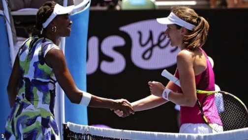 All The Best: Venus Williams shake hands with Johanna Konta after losing to the Briton