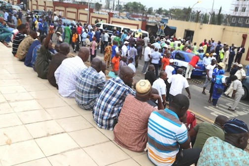 NUPENG feel at home in front of the Lagos State House of Assembly Photo: Idowu Ogunleye