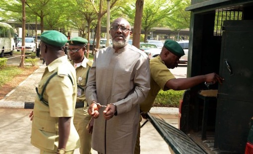Olisa Metuh arrives court in handcuffs