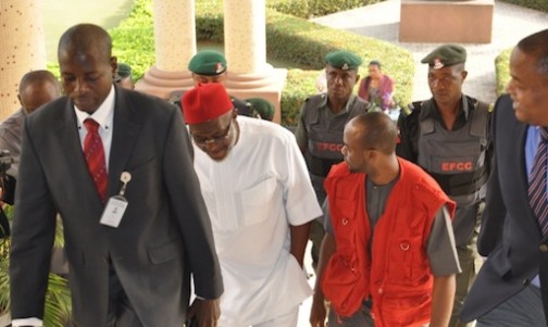 Olisa Metuh in custody of EFCC security personnel