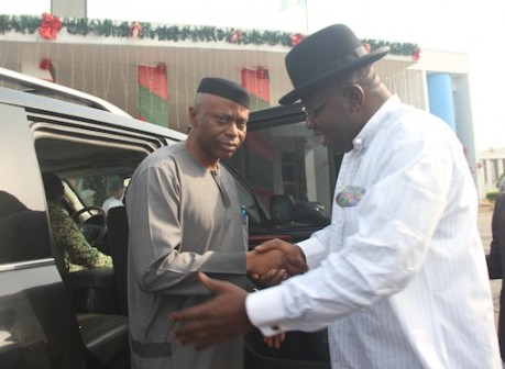 Governor Olusegun Mimiko is received by Governor Seriake Dickson