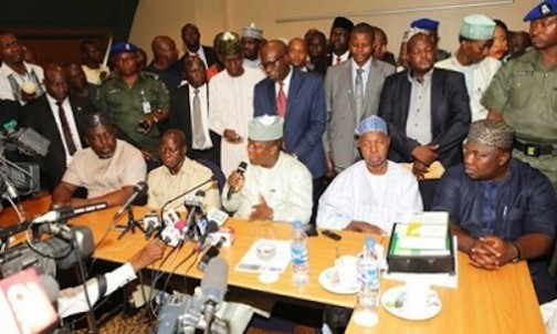 FILE PHOTO: Some Nigerian governors addressing the media