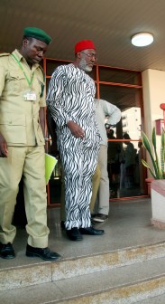 Olisah Metuh  at the FCT Court, Abuja, on his way back to Kuje prison on Friday, 22 Jan. 2016. Photo: Femi Ipaye.