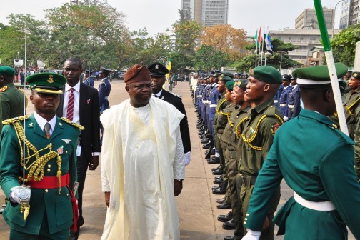 Lagos State Governor, Mr. Akinwunmi Ambode, inspecting the Guard of Honour, during the Y2016 Armed Forces Remembrance Day, at the Remembrance Arcade, Tafawa Balewa Square, Lagos, on January 15, 2016.