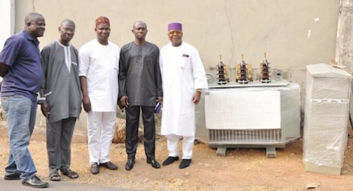 R-L: Chairman, Resident Association of PalmGroove Estate, Capt. Jide George; Lagos State Commissioner for Energy & Mineral Resources, Mr. Wale Oluwo; Executive Secretary, Odi Olowo-Ojuwoye Local Council Development Area, Hon. Razaq Ajala; General Manager, Lagos State Electricity Board, Engr. Peter Okonji and Director of Power, Lagos State Electricity Board, Engr. Abiola Olowu, during the handing over of a 500KVA Transformer to PalmGroove Estate in Odi Olowo-Ojuwoye LCDA by the Lagos State Government, on Saturday, January 30, 2016