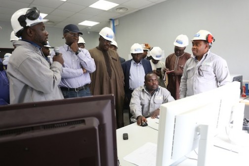 Hon. Minister of Power, Works & Housing, Mr Babatunde Fashola, SAN (2ndleft), the Minister of State in the Ministry, Hon. Mustapha Baba Shehuri (middle) and a Director in the Ministry, Engnr. Adebisi watch with keen interest as the Shift lead, Engr. Wasiu Olatunji, (left), explain the operations of the Control Room at the Geregu II Power Plant, Kogi State during the ongoing  inspection , verification and fact finding tour of the Ministry's projects in the North Central Zone as part of a nationwide tour of projects on Monday, 25th January 2016