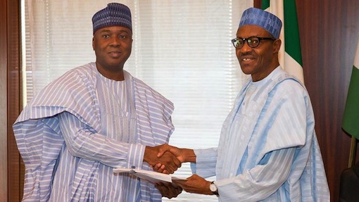 FILE PHOTO: L-R: Senator Bukola Saraki and President Muhammadu Buhari