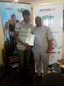 Sound Sultan (left) with Deji Tinubu, chairman of the   local organising committee of Access Bank Lagos City Marathon on Friday a