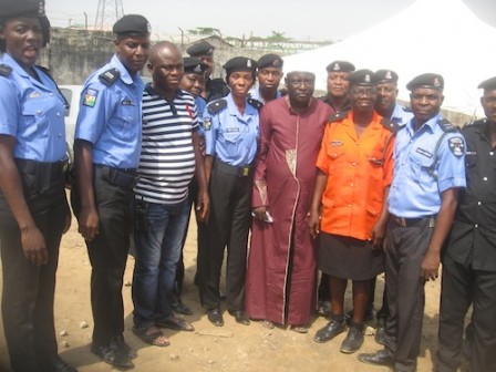 DPO Akeem Adedeji (in wine Jalabiya) with newly promoted officers