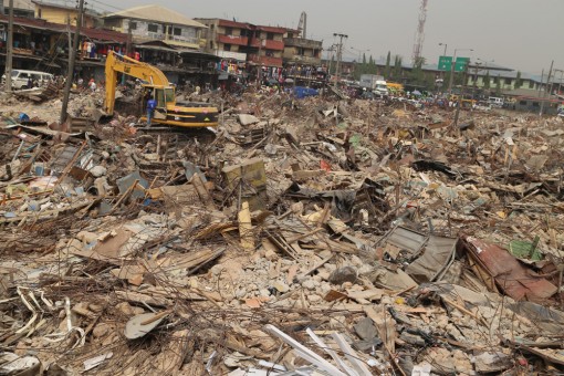 The rubble of Oshodi market that was demolished by Lagos state on Wednesday, 6 Jan. 2016. Photo credit Idowu Ogunleye