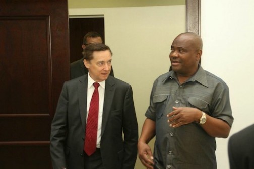 L-R: French ambassador to Nigeria, Denys Gauer and Governor Nyesom Wike of Rivers State
