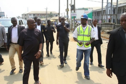 Rivers State Governor, Nyesom Ezenwo Wike inspecting ongoing construction work in Port Harcourt on Saturday