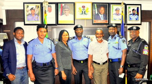 L-R: WOMEN ARISE LAWYER, BARR. CHRISTIAN LOVE; DPO OWORI DIVISON, CSP MARY AYIM; PRESIDENT, WOMEN ARISE, DR. JOE OKEI-ODUMAKIN; THE COMMISSIONER OF POLICE, CP OWOWSENI FATAI; THE SURVIVOR, MR GODWIN UDOH; AREA COMMANDER AREA H OGUDU-OJOTA, ACP ALIYU GARBA & LAGOS STATE COMMANDER, R.R.S, ACP TUNJI DISU. during a visit to the Lagos CP Owoseni Fatai regarding the murder of Idongesit Udoh by a policeman