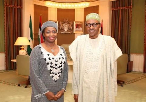 President Muhammadu Buhari (R) and Abike Dabiri-Erewa