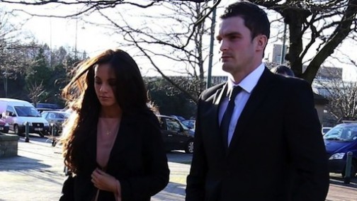 Adam Johnson arrived at court with his partner Stacey Flounders Photo: Getty Image