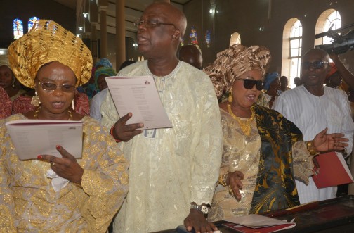 Children of the late Oba Samuel Odulana Odugad, Princess Yemisi  Sowumi, Prince Gbade, Princess Sade Bankole, and Prince Jide during the Service of Songs organised in honour of the late monarch on Sunday, 7 Feb. 2016