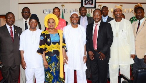 Deputy Governor, State of Osun, Mrs. Titi Laoye-Tomori, Governor Rauf Aregbesola (M) and Chiarman Association of Medical Officers of Health in Nigeria (AMOHN), Osun State Chapter, Dr. Fabiyi Oluwole,during a Courtesy Visit to the Governor, at Governor's Office Abere, Osogbo on  18/02/2016