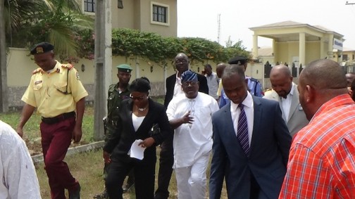 The management of LCC, representatives of Stillwaters Gardens Estate, Oando Petrol Filling Station and the General Manager, LASTMA, AIG Chris Olapke during an inspection of the site