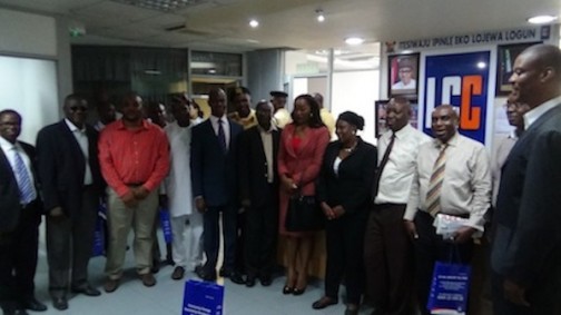 The management of LCC, representatives of Stillwaters Gardens Estate, Oando Petrol Filling Station and the General Manager, LASTMA, AIG Chris Olapke in a group picture at the head office of LCC
