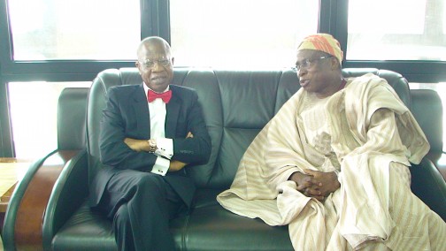 Minister of Information and Culture, Alhaji Lai Mohammed (l) with the Vice Chancellor, University of Lagos, Prof. Rahamon Bello