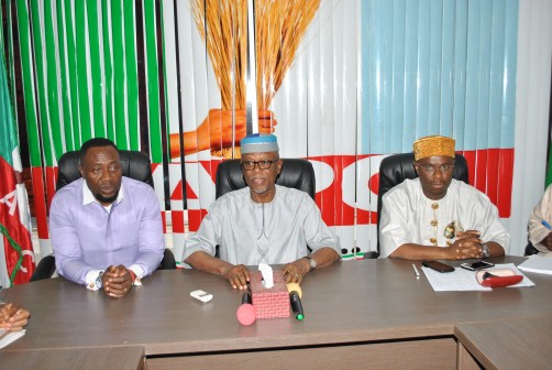  L-R: APC Deputy National Secretary, Oji Ngofa; National Chairman, Chief John Odigie-Oyegun and APC governorship candidate for Rivers state, Dr. Dakuku Peterside at a meeting with a Rivers APC delegation at the party's National Secretariat in Abuja on Wednesday. 