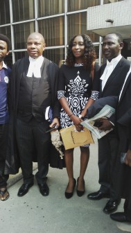 Rotimi Oguneso SAN (left), Jane Otta (middle) and a lawyer at Port Harcourt High Court 