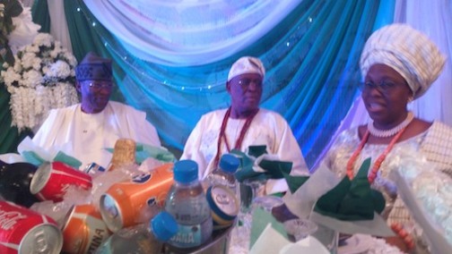 L-R: Otunba Gbenga Daniel; Chief Olusegun Osoba and his wife, Derin in Ijebu Ode Photo: Abiodun Onafuye/Ijebu Ode