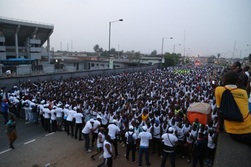 An aerial view of runners at the Lagos Marathon Photo: Idowu Ogunleye