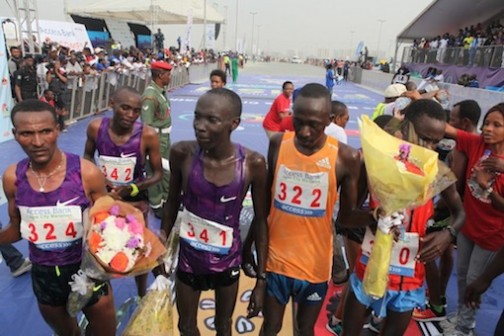 Abraham Kiptum with other runners after he won the Access Bank Lagos City Marathon