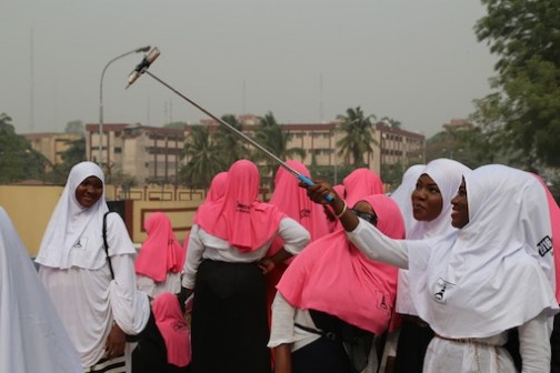 Selfie Time: A group of ladies celebrating World Hijab Day take some pictures  Photo Credit: Idowu Ogunleye/PM News